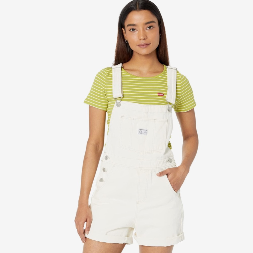 Levi’s white denim short overalls